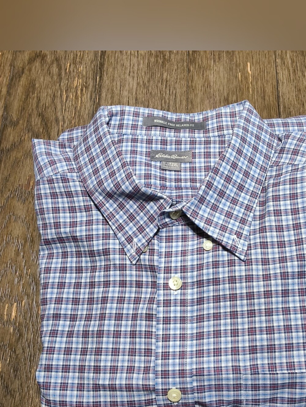 Eddie Bauer Wrinkle Resistant Relaxed Fit Big & Tall 2XL Blue Red Plaid